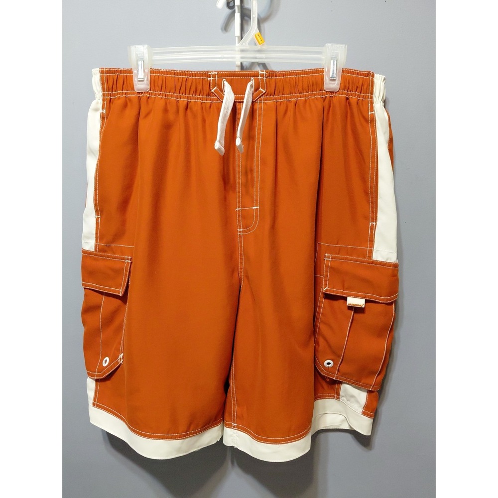 Mossimo Cargo Shorts Swim Trunks Mens L White Rust Lined Baggy Skater Y2K